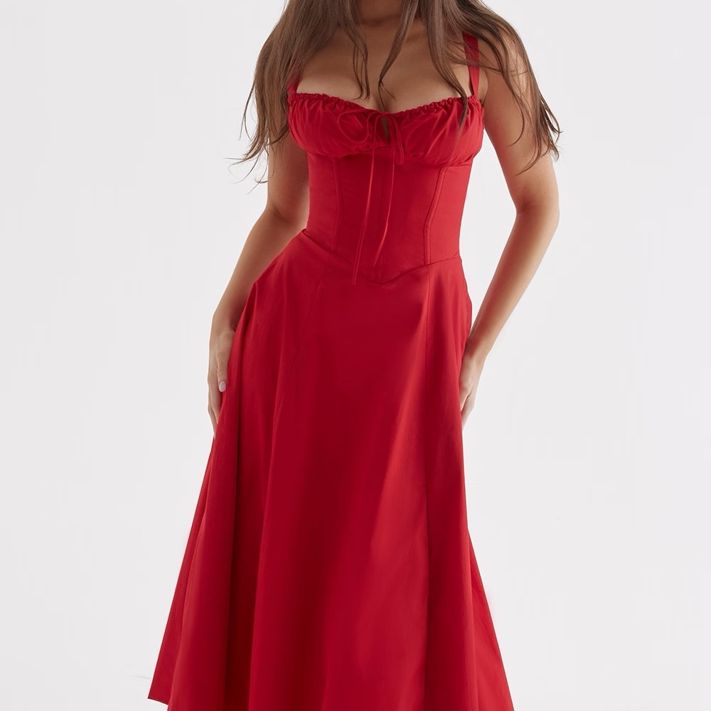 House of CB Corset Midi Dress Red Rose XS NWT